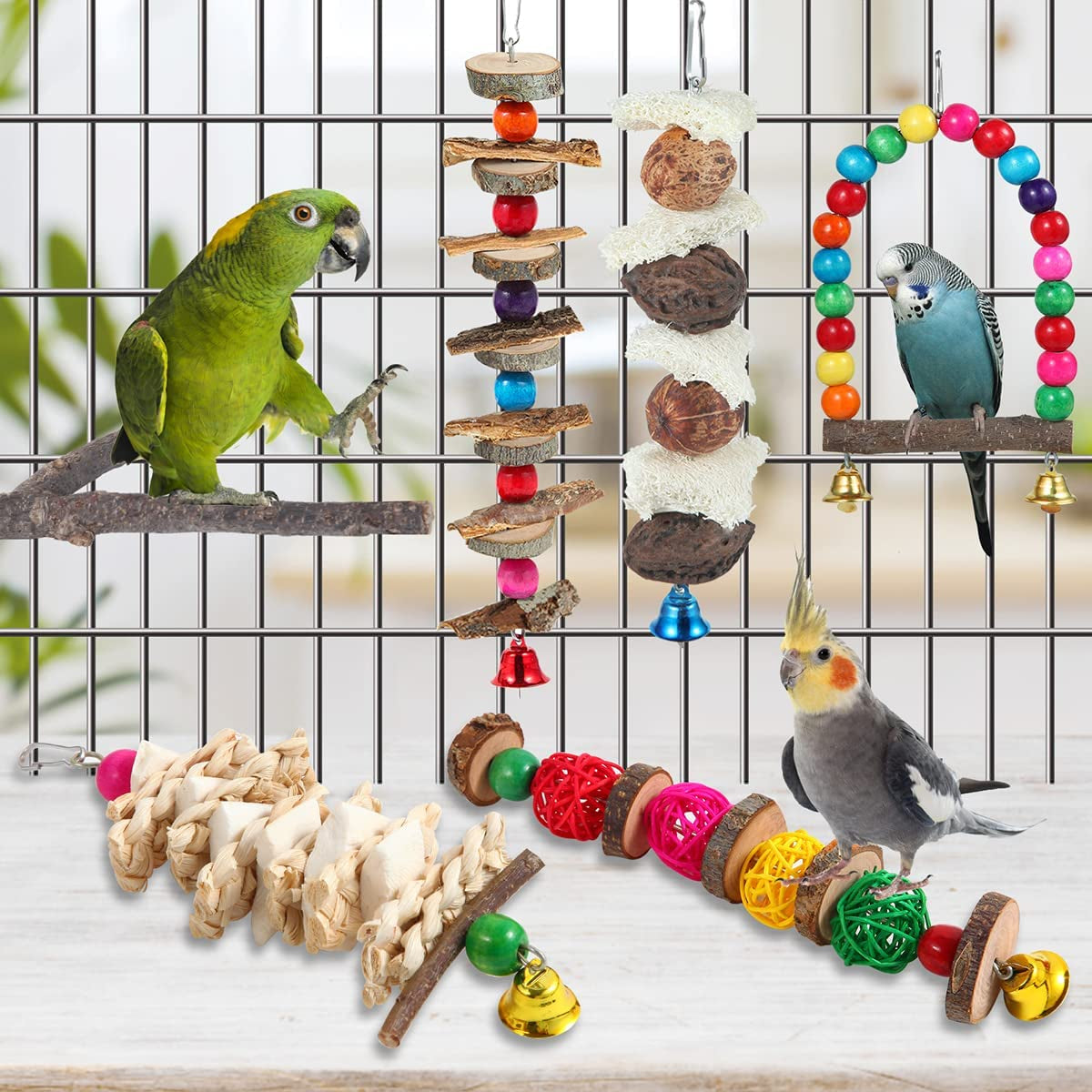 Bird Perch Bird Toys Parakeet Toys,Bird Cage Accessories Wooden Chew Toys Perch Stand for Parrot Conure Cockatiel Lovebird Parrotlet Budgie Finches and Other Small to Medium Sized Birds
