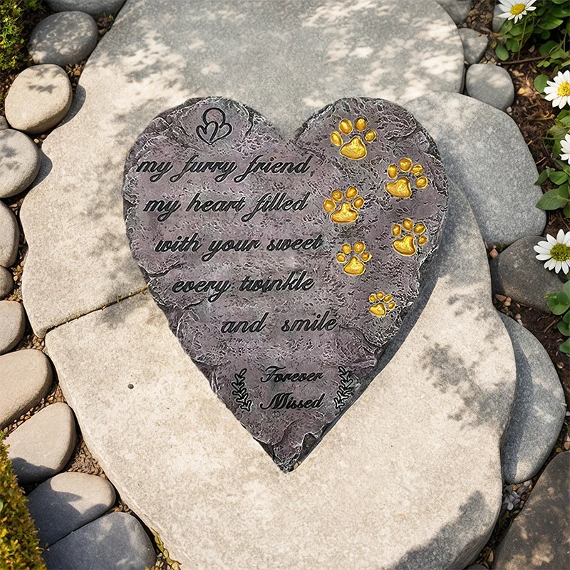 Personalized Pet Memorial Stone Custom Dog Name Heart Shaped Paw Print Grave Marker for Cat Dog Memorial Tombstone Pet