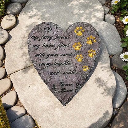 Personalized Pet Memorial Stone Custom Dog Name Heart Shaped Paw Print Grave Marker for Cat Dog Memorial Tombstone Pet