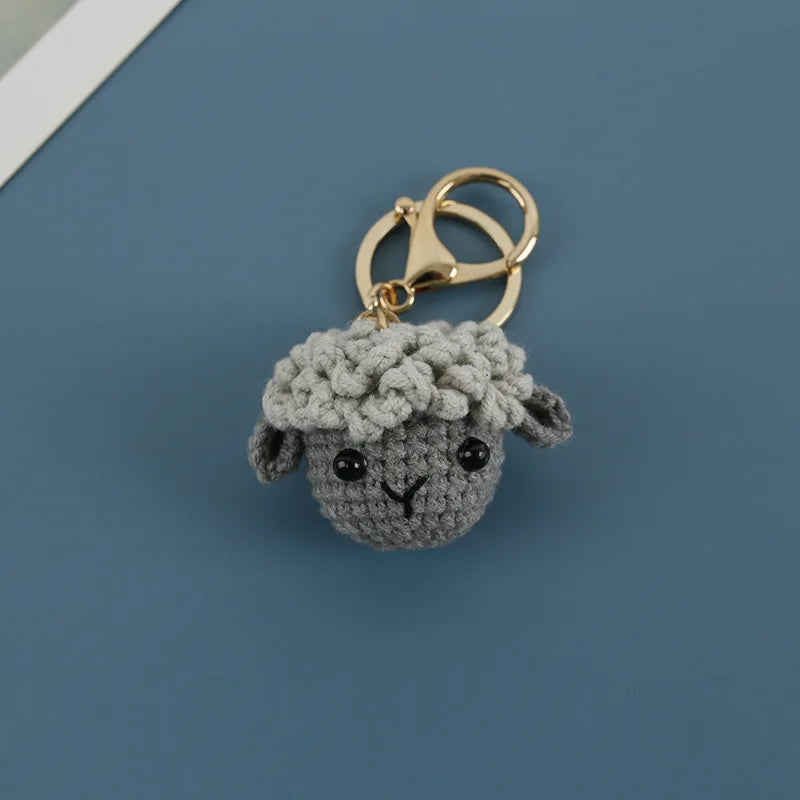 Funny Small Cat Crochet Keychain Cute Dog Head Knitting Keychain For Couple Handmaking Knitted Animal Doll Keyrings Wholesale