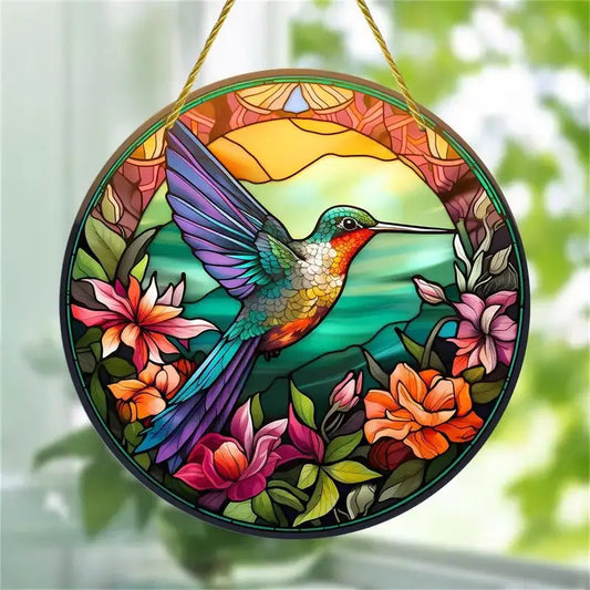 1Pc Sunflower Sunset Mountain Scenery Sun Catcher Stained Round Acrylic Hanging Decoration Suitable for Window Suncatcher Door