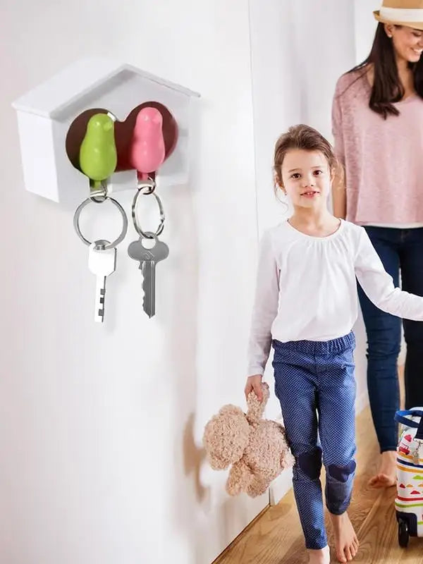 Key Holder Wall Mount Bird House Whistle Key Holder Housewarming Celebration Romantic Hook with 2 Rings for Living Room Bedroom