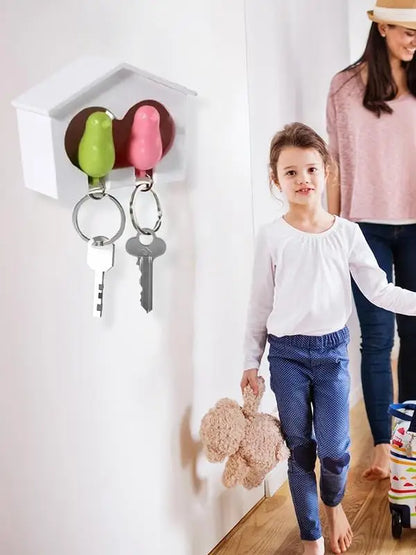 Key Holder Wall Mount Bird House Whistle Key Holder Housewarming Celebration Romantic Hook with 2 Rings for Living Room Bedroom