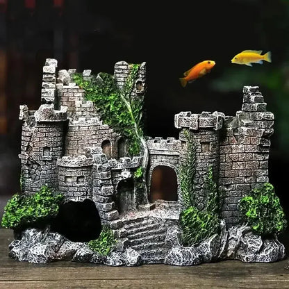 Aquarium Landscaping Resin Retro Castle Decoration Fry Shrimp Shelter Cave Fish Tank Mini Castle Ruins Ornaments Aquarium Decor