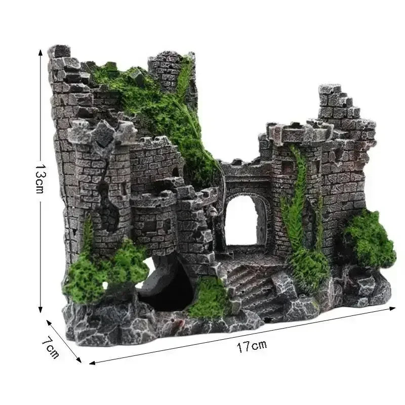 Aquarium Landscaping Resin Retro Castle Decoration Fry Shrimp Shelter Cave Fish Tank Mini Castle Ruins Ornaments Aquarium Decor