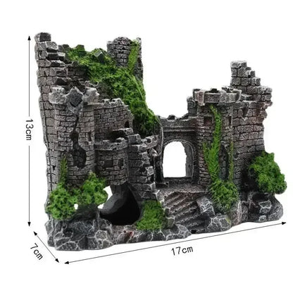 Aquarium Landscaping Resin Retro Castle Decoration Fry Shrimp Shelter Cave Fish Tank Mini Castle Ruins Ornaments Aquarium Decor