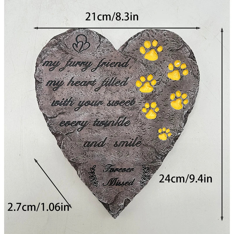 Personalized Pet Memorial Stone Custom Dog Name Heart Shaped Paw Print Grave Marker for Cat Dog Memorial Tombstone Pet