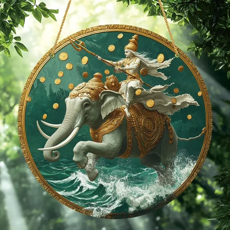 Strong Elephant Sun Catcher- Round Acrylic Stained Art Translucent Window Hanging,Home,Porch,room,Farmhouse Garden Decor