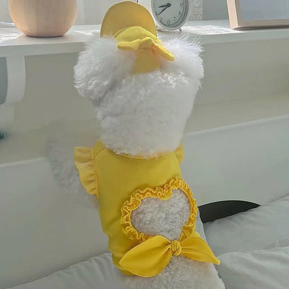 Pet Spring/Summer Love Hollow Tank Top Sunshade Hat Small Medium Sized Cat/Dog Clothes Set T-shirt Tank Top Hat Puppy Clothes