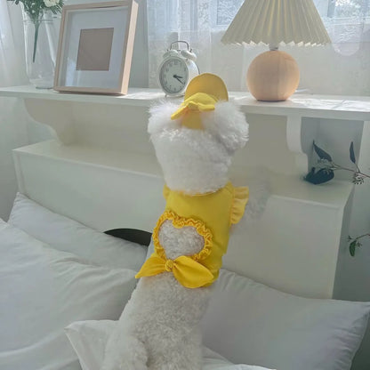 Pet Spring/Summer Love Hollow Tank Top Sunshade Hat Small Medium Sized Cat/Dog Clothes Set T-shirt Tank Top Hat Puppy Clothes