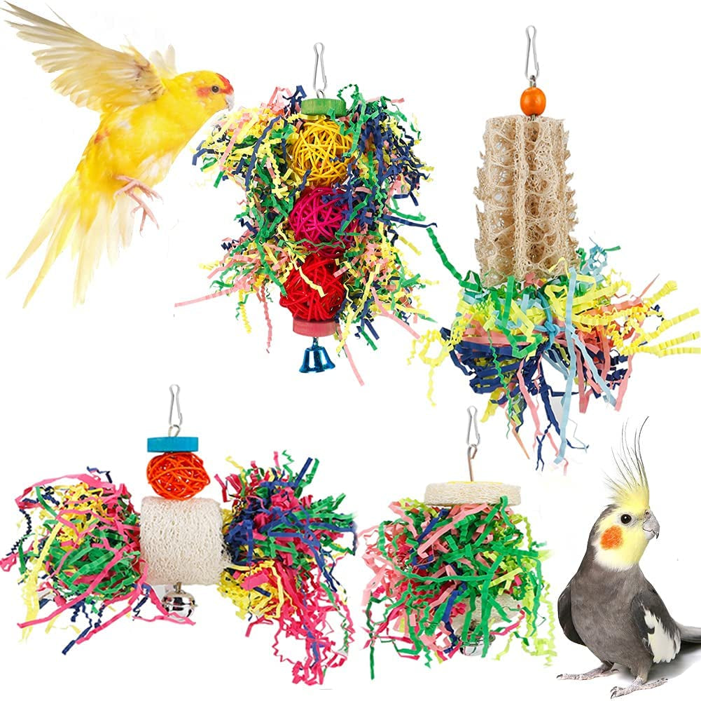 Bird Shredding Foraging Toys - Parakeet Chewing Hanging Toy, Shredded Paper Cage Accessories for Conure, Cockatiel, Budgies, Lovebird, Parrotlet (Without Rope Perch)