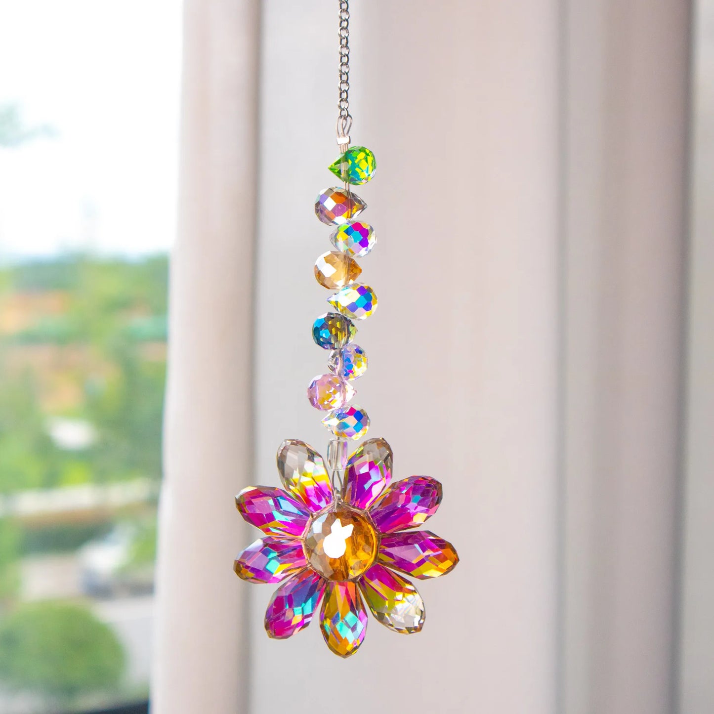 Star Moon Crystal Sun Catcher Bohemian Rainbow Maker Wind Chime  Home Outdoor Garden Hanging Ornament Window Decoration New In