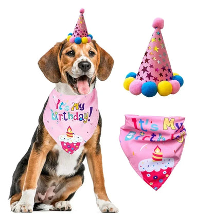 Dog Birthday Party Supplies Dog Girl Boy Birthday Bandanas Set with Dog Birthday Hat Scarf Birthday Banner Balloons and Bowtie