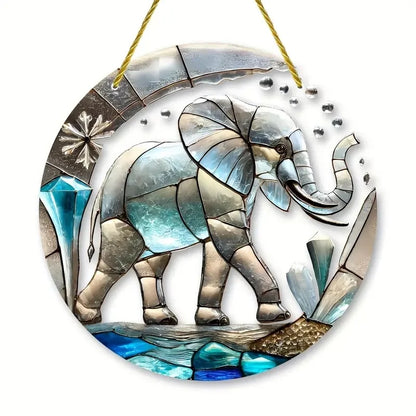 Strong Elephant Sun Catcher- Round Acrylic Stained Art Translucent Window Hanging,Home,Porch,room,Farmhouse Garden Decor