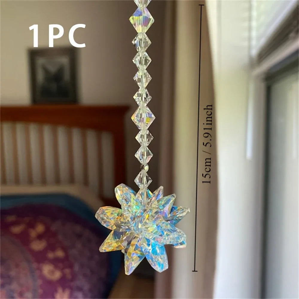 Star Moon Crystal Sun Catcher Bohemian Rainbow Maker Wind Chime  Home Outdoor Garden Hanging Ornament Window Decoration New In
