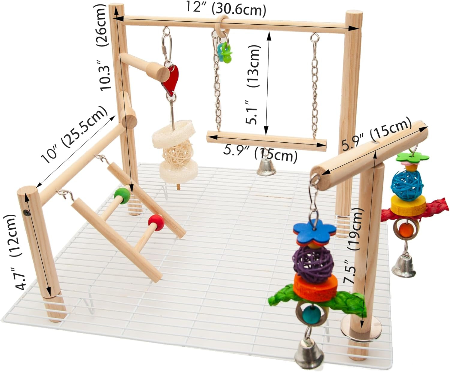 Small Bird Playground for Top of Cage Tree Bird Stands for Parrots Bird Play Ground - outside Bird Cage Toys - outside Bird Cage Accessories - Top Bird Cage Perch Cockatiel Playground (White, Small)