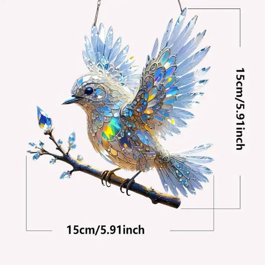Bird Ornament Crystal Bluebird Stained Art Ornament Acrylic 2D Flat Sun Catcher Shiny Window Pendants Crystal Home Decor For