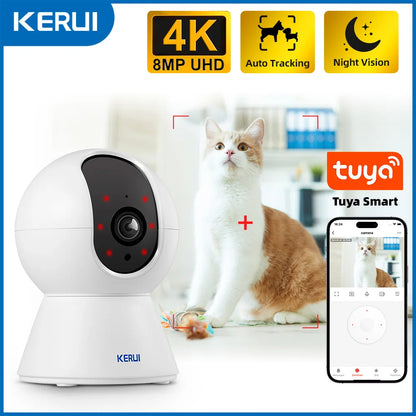 KERUI WiFi IP Pets Camera Home Security Dog Cats Camera Tuya Smart 4K 8MP HD Video Night Vision Surveillance AI Alerts Mini Cam