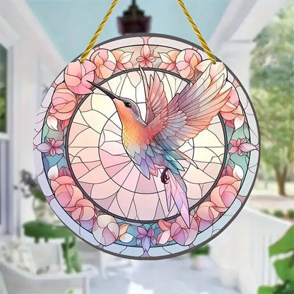 1Pc Sunflower Sunset Mountain Scenery Sun Catcher Stained Round Acrylic Hanging Decoration Suitable for Window Suncatcher Door